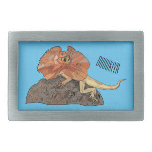 Frilled-neck lizard cartoon illustration belt buckle