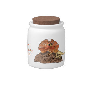 Frilled-neck lizard cartoon illustration candy jar