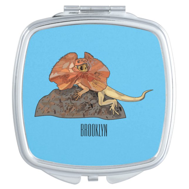 Frilled-neck lizard cartoon illustration compact mirror (Front)
