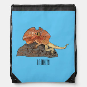 Frilled-neck lizard cartoon illustration drawstring bag