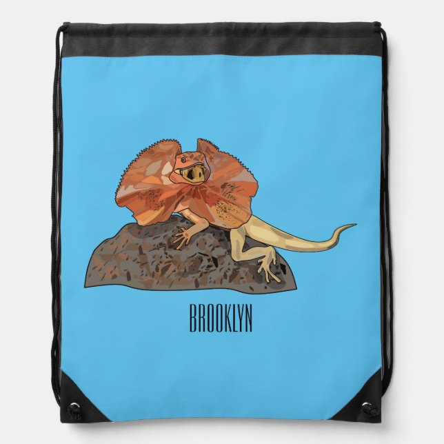 Frilled-neck lizard cartoon illustration drawstring bag (Front)