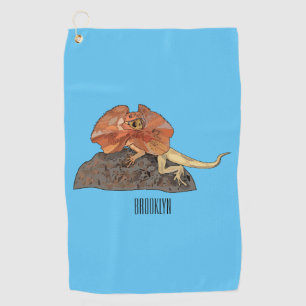 Frilled-neck lizard cartoon illustration golf towel