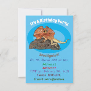 Frilled-neck lizard cartoon illustration invitation