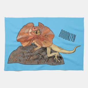 Frilled-neck lizard cartoon illustration kitchen towel
