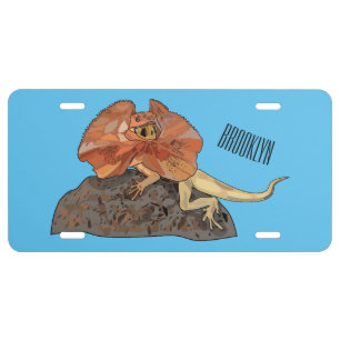 Frilled-neck lizard cartoon illustration license plate