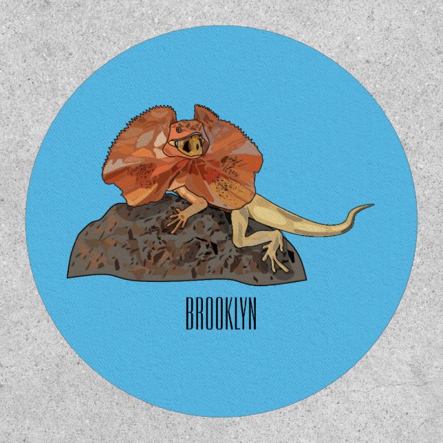 Frilled-neck lizard cartoon illustration patch (Front)