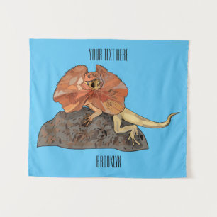 Frilled-neck lizard cartoon illustration tapestry