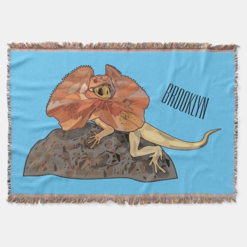 Frilled_neck lizard cartoon illustration throw blanket