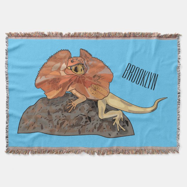 Frilled-neck lizard cartoon illustration throw blanket (Front)