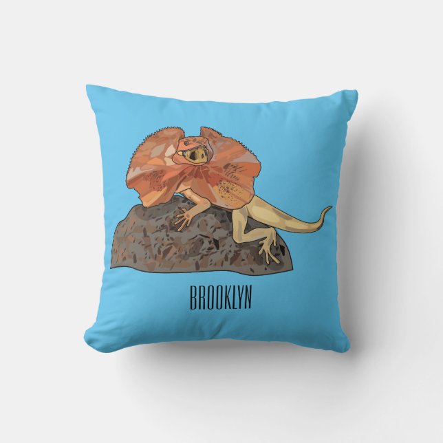 Frilled-neck lizard cartoon illustration throw pillow (Front)