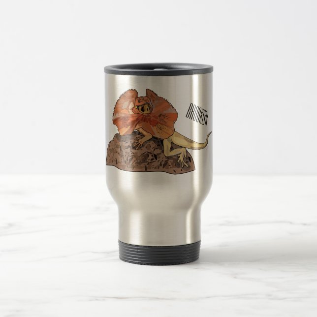 Frilled-neck lizard cartoon illustration travel mug (Center)