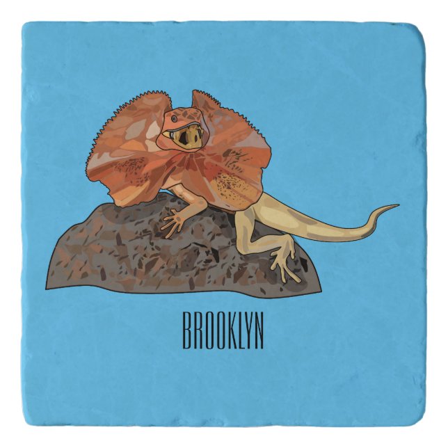 Frilled-neck lizard cartoon illustration trivet (Front)