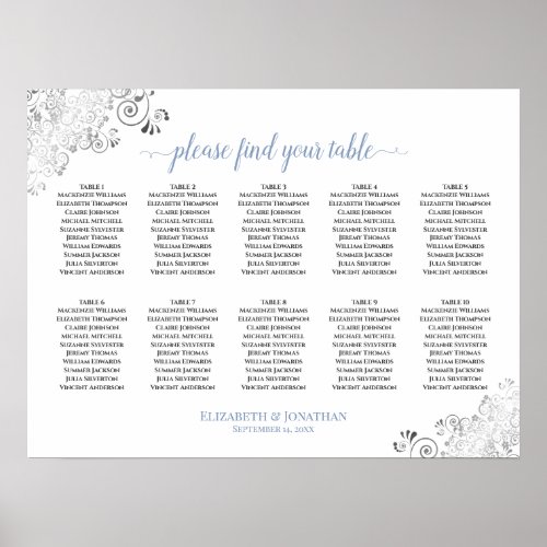 Frilly 10 Table Wedding Seating Chart White  Blue
