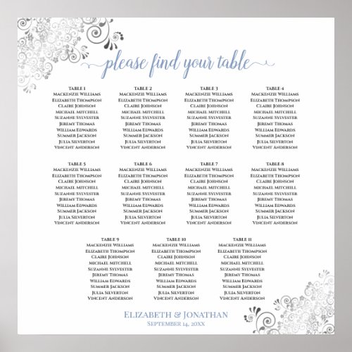 Frilly 11 Table Dusty Blue on White Seating Chart