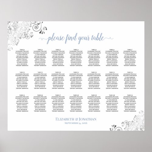 Frilly 21 Table Wedding Seating Chart White  Blue