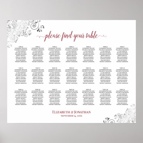 Frilly 21 Table Wedding Seating Chart White  Red