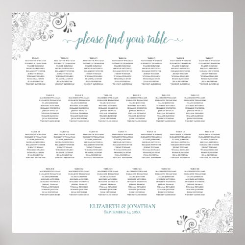 Frilly 26 Table Wedding Seating Chart White  Teal