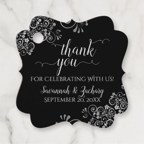Frilly Black  Silver Gray Wedding Thank You Favor Tags