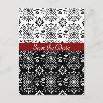 Frilly Black  White And Red Save The Date Postcard by TheHowlingOwl at Zazzle