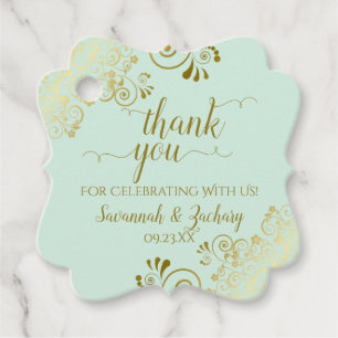 Frilly Corners Mint Green & Gold Wedding Thank You Favor Tags