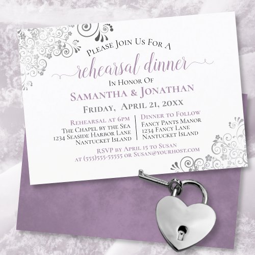 Frilly Elegant Lavender Wedding Rehearsal Dinner Invitation