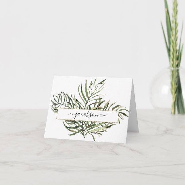 Frilly Ferns, Personalized Letterpress Thank You Card (Front)