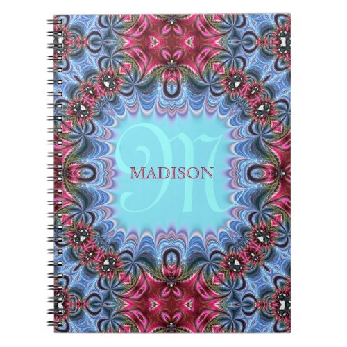 Frilly Fractals Blue Pink Personalized Notebook