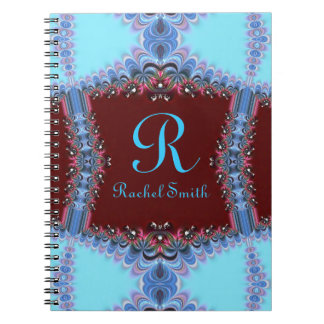 Frilly Fractals Blue Red Personalized Notebook