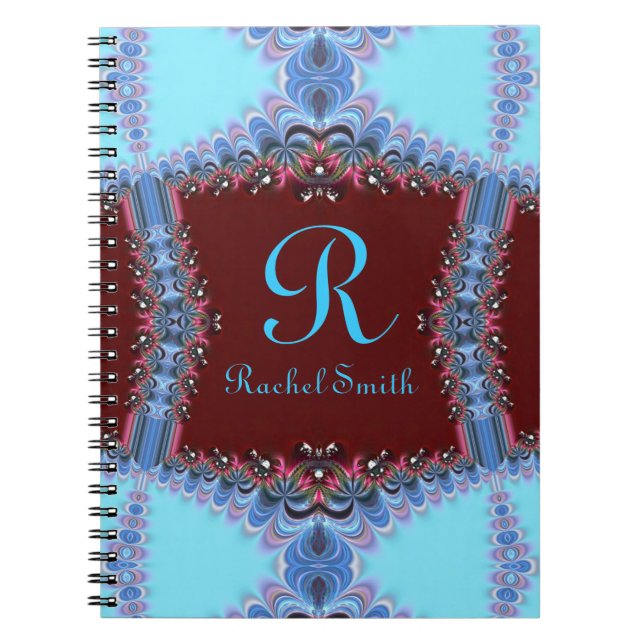 Frilly Fractals Blue Red Personalized Notebook (Front)