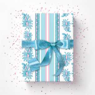 Frilly Frond Stripe in Pink and Aqua Wrapping Paper