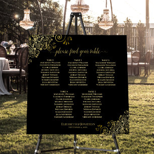 Frilly Gold & Black Elegant 5 Table Seating Chart Foam Board
