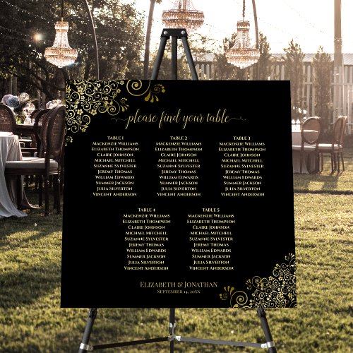 Frilly Gold  Black Elegant 5 Table Seating Chart Foam Board