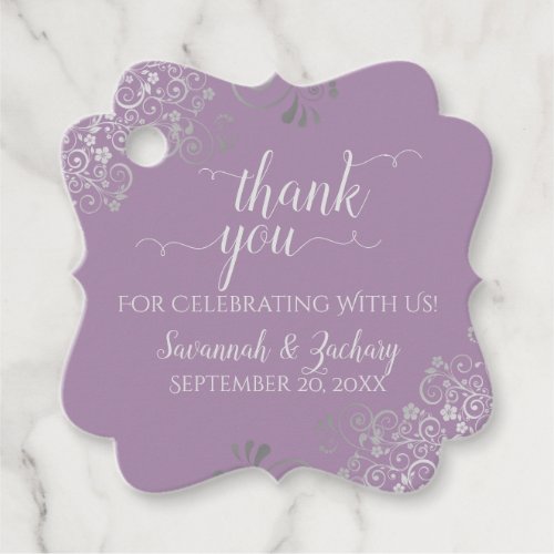 Frilly Lavender  Silver Gray Wedding Thank You Favor Tags