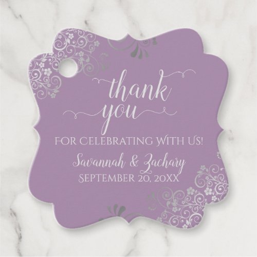 Frilly Lavender & Silver Gray Wedding Thank You Favor Tags