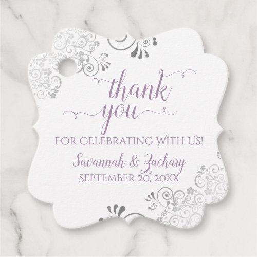 Frilly Lavender White  Silver Wedding Thank You Favor Tags
