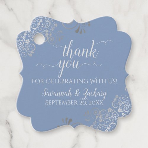 Frilly Light Blue  Silver Gray Wedding Thank You Favor Tags