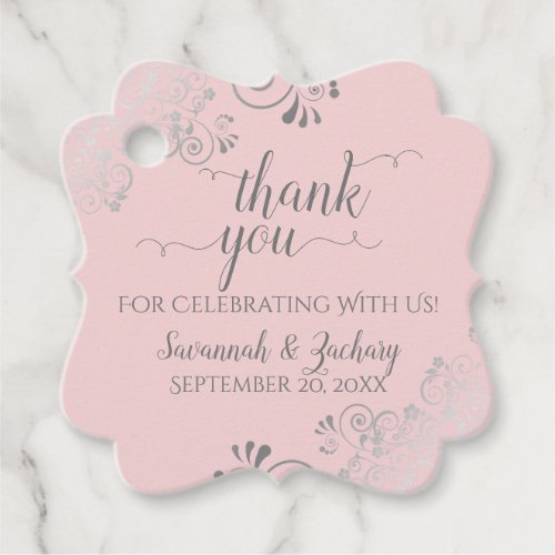 Frilly Pale Pink  Silver Gray Wedding Thank You Favor Tags