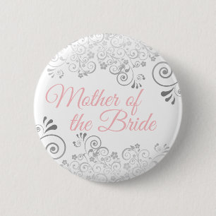 Frilly Pink & Gray Mother of the Bride Wedding Button