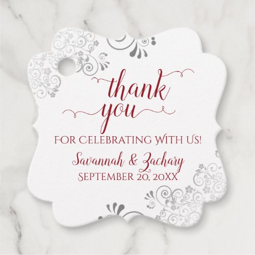 Frilly Red White  Silver Gray Wedding Thank You Favor Tags