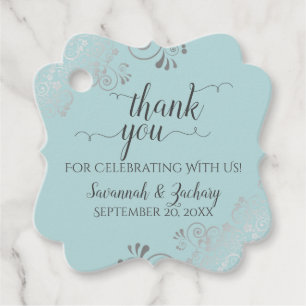 Frilly Teal Mint & Silver Gray Wedding Thank You Favor Tags