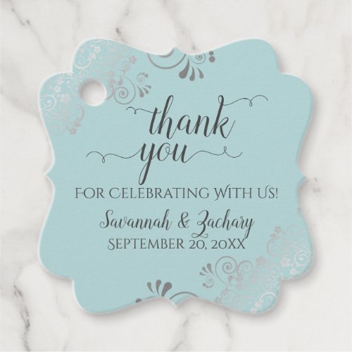 Frilly Teal Mint  Silver Gray Wedding Thank You Favor Tags