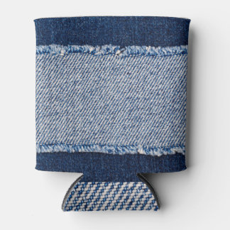 Fringed denim blue jeans frame. can cooler