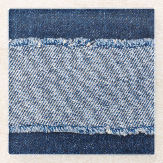 Fringed denim blue jeans frame. glass coaster