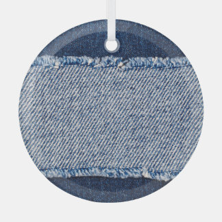 Fringed denim blue jeans frame. glass ornament