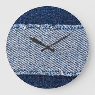 Fringed denim blue jeans frame. large clock