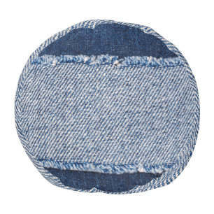 Fringed denim blue jeans frame. pouf
