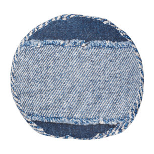 Fringed denim blue jeans frame. pouf