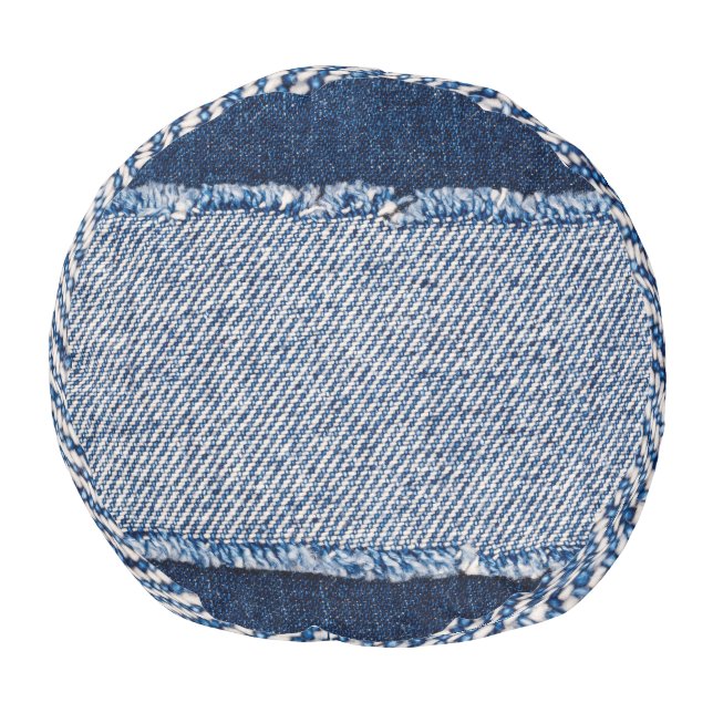 Fringed denim blue jeans frame. pouf (Bottom)
