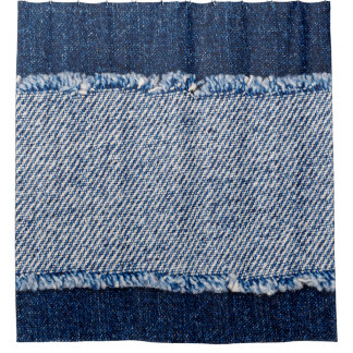 Fringed denim blue jeans frame. shower curtain