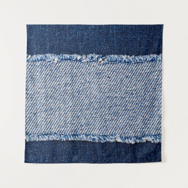 Fringed denim blue jeans frame. tapestry (Front)